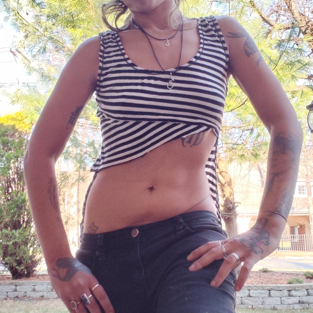 Punk Edgy Striped Cutoff Tank Top **S